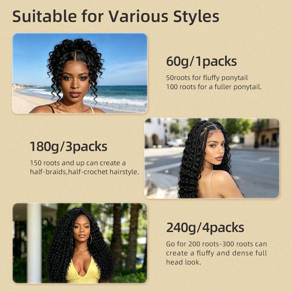 New 14" Deep Wave Crochet Human Hair 60g 50 Strands Miracle Knots Natural Black - Picture 10 of 13